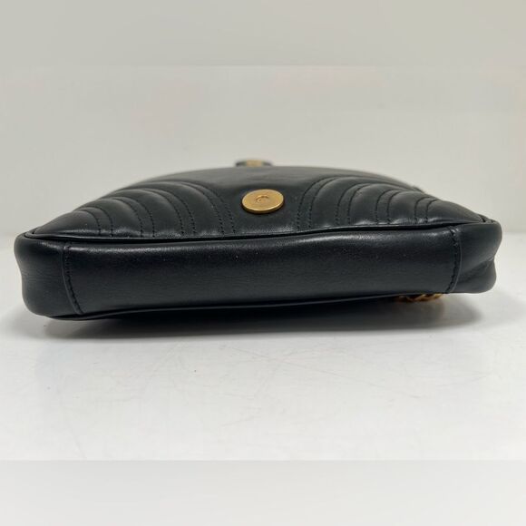 Gucci Off White Matelassé Leather GG Black Marmont Chain Belt Bag - Picture 6 of 10